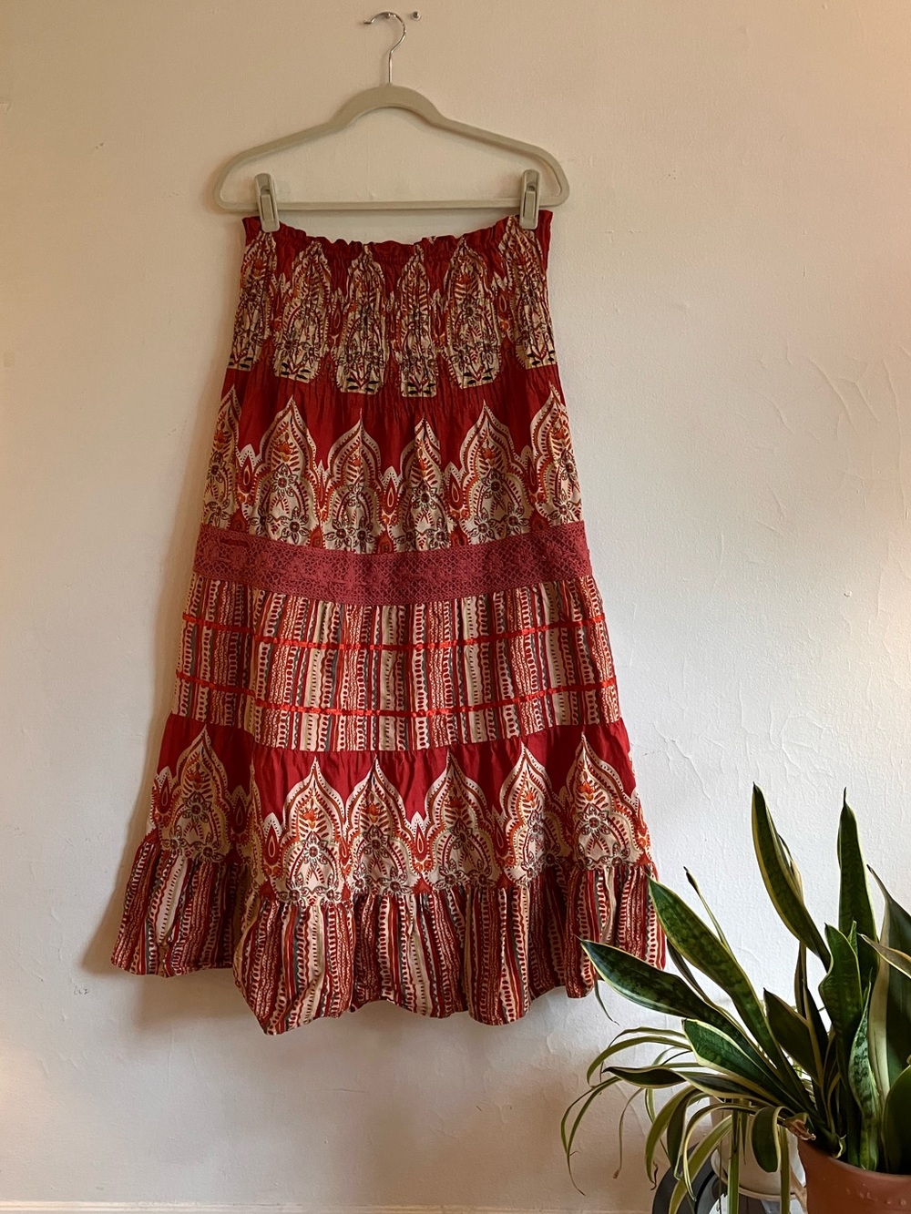 She’s Cool bohemian floral tiered maxi skirt/sleeveless dress smocked bodice